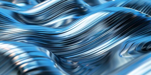 Poster - Abstract Metallic Waves in Blue and Silver