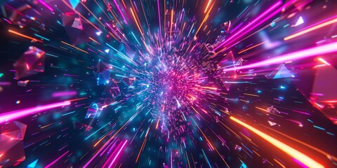 Poster - Vibrant Geometric Explosion in a Digital Space