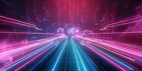 Wall Mural - Abstract Futuristic Neon Background With Glowing Lines