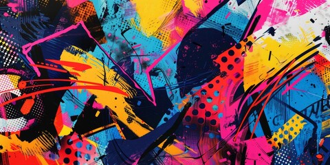 Poster - Abstract Graffiti Art Collage With Bold Colors And Geometric Patterns