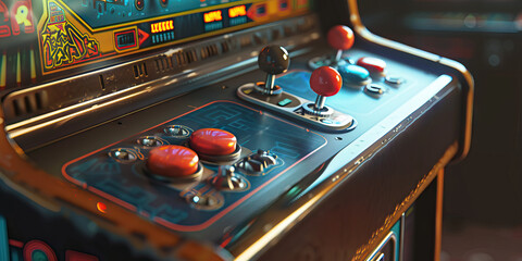 Wall Mural - Retro Arcade: An old-fashioned arcade game cabinet with a vintage joystick and buttons.