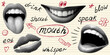 © Oleksandr Yashchuk - mouth set concept collage design with lips tongue teeth retro halftone dotted effect cutout elements with crazy grunge doodle shapes