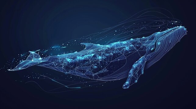 Blue whale composed of polygon. Marine animal digital concept. Generative Ai