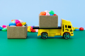 Truck carrying box with colorful stones