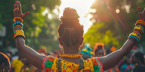 Wall Mural - Back view of a person with traditional tribal attire