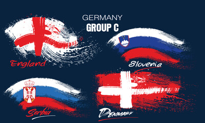 flags of participants in group c denmark, england , serbia, slovenia, european football championship