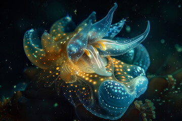 Wall Mural - The mysterious and lesser-known depths of the ocean, focusing on the unique and sometimes bioluminescent creatures that thrive in darkness - Generative AI