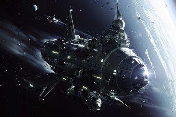 Wall Mural - the evolution of space travel 500 years in the future, focusing on interstellar ships, space colonie