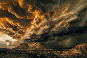 Wall Mural - an image showcasing the dramatic and ominous buildup of storm clouds, emphasizing the contrast betwe