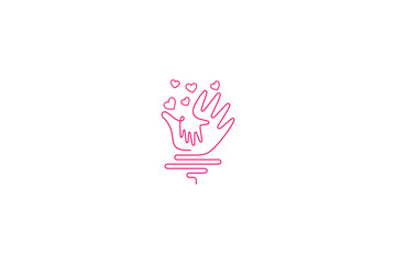 hand care logo with love symbol in line art design style