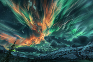 Poster - An image depicting unique atmospheric phenomena such as auroras, storms, or cloud patterns, highlighting the dynamic and ever-changing nature of Earth's atmosphere - Generative AI