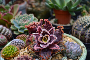 Wall Mural - The beauty of Edithcolea grandis as part of a succulent collection or garden, focusing on its standout appearance among other succulent plants - Generative AI