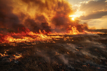 Wall Mural - an image showcasing the intense and destructive power of a wildfire, emphasizing the vastness of the
