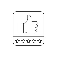 Thumbs up with five stars. Good review icon flat style isolated on white background. Vector illustration