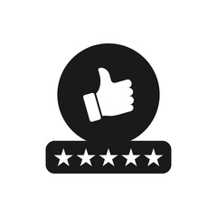 Wall Mural - Thumbs up with five stars. Good review icon flat style isolated on white background. Vector illustration