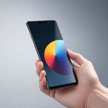 AI Generative image of A hand holding a sleek smartphone displaying a colorful circular app on the screen