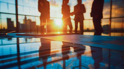 Wall Mural - Group of business people silhouettes in modern office building and business network concept. Human resources