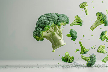 broccoli and cauliflower flying isolated on a white background