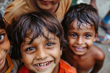 Portrait of a group of indian kids smiling at the camera