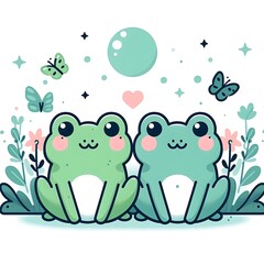 Wall Mural - Couple of cute frogs. flat vector illustration isolated on white background