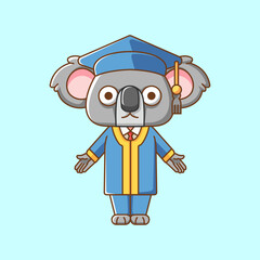 Cute happy koala graduation animal kawaii chibi character mascot illustration outline style design