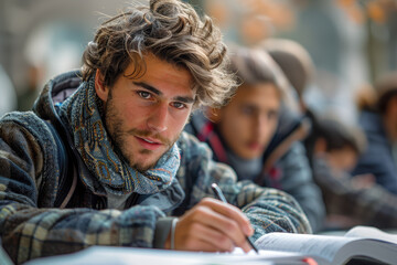 Poster - a peer tutoring another student in math. concept of academic aid. generative ai.