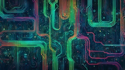 Wall Mural - A colorful image of electronic circuitry with a rainbow of colors