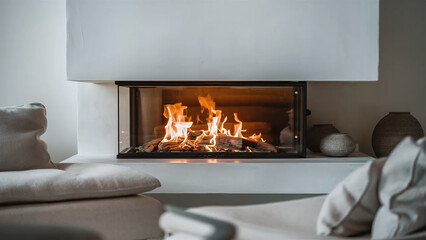 sleek modern minimalist fireplace in a living room