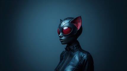 Wall Mural - African-American model - superhero - halloween - mask - stylish photo shoot - blue background 