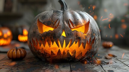Wall Mural - Halloween angry pumpkin with transparent background