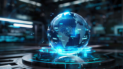 Poster - futuristic technology sphere hologram digital data internet connectivity across the globe, tech background wallpaper 