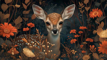 Wall Mural - Whimsical illustrations of enchanted animals.
