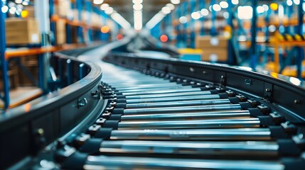 Poster - Conveyor Belt in Action at a Distribution Center a Critical Component of the E commerce Supply Chain and Logistics Network