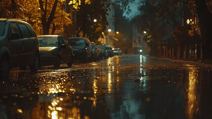 Wall Mural - autumn rainy night in the city