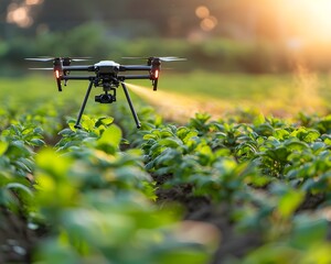 Poster - drone technology spraying crops for precise pest control in agriculture field