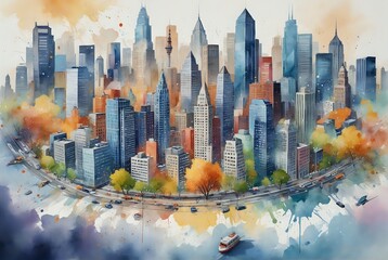 Urban Skyline Illustration: A Vibrant and Diverse Downtown