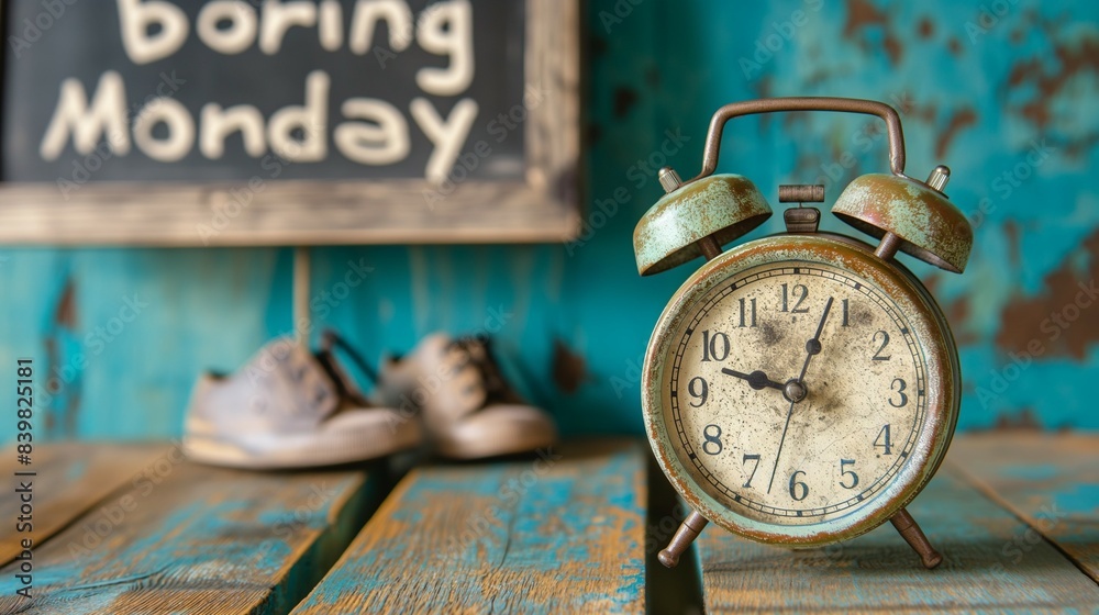 Retro Alarm Clock and Whiteboard with 'Boring Monday' Text - A ...
