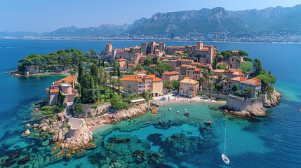 Aerial view of Cannes, a resort town on the French Riviera, is famed for its international film festival  