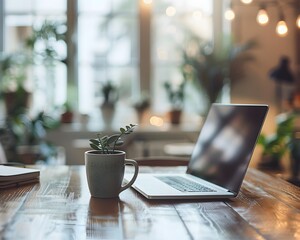 Poster - cozy workspace with laptop mug and affiliate marketing setup