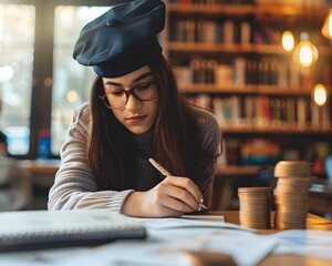 Aufkleber - college student applying for scholarships and grants online for educational and financial planning