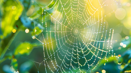 Dewy Spider Web with Copy Space Text for Nature Photography Blogs