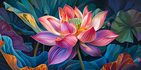 Wall Mural - vibrant lotus flower, generative AI