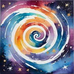Wall Mural - Watercolor painting of a swirling, colorful galaxy.