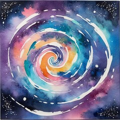 Wall Mural - Watercolor painting of a swirling, colorful galaxy.