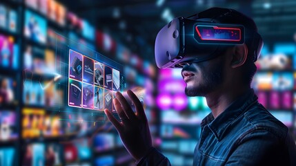 Poster - Virtual Reality Shopping Experience with User Selecting Products for Online Business and E Commerce Concept
