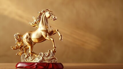 Exquisite gold horse statue with red base leaping in the air, adding splendor to your home decor - Chinese New Year decoration style