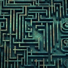 Poster - a maze with multiple routes, the background is equally tech and savvy background