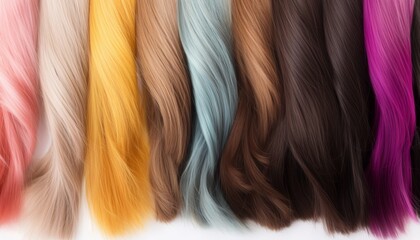 Canvas Print - Collection of different colors of the same strand of hair on a white background, pattern, texture