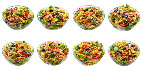 Poster - Set of Pasta Salad With Italian Dressing isolated on transparent png background. Generative ai