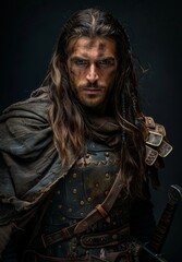 Wall Mural - Rugged warrior with long hair and beard